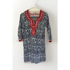 BELLA TU Womens 6 Tunic Dress Mini 3/4 Sleeve Embroidered Embellished‎ Boho Chic